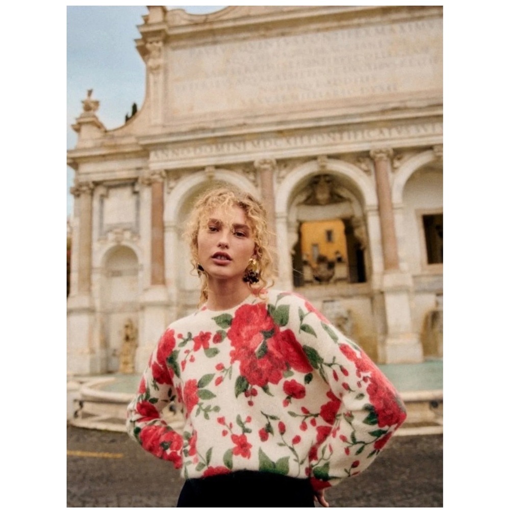SEZANE Mann Floral Crewneck Sweater Size Small Excellent Condition No Flaws
